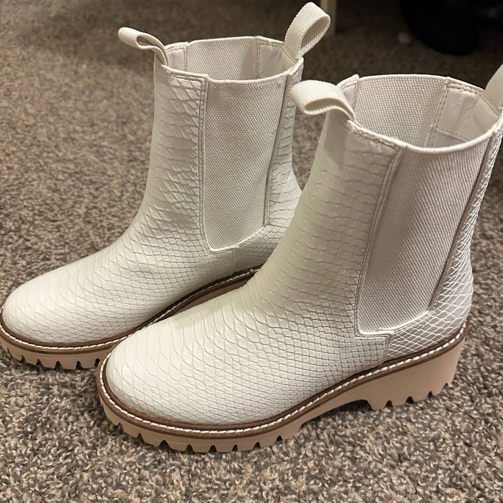 White Textured Ankle Boots